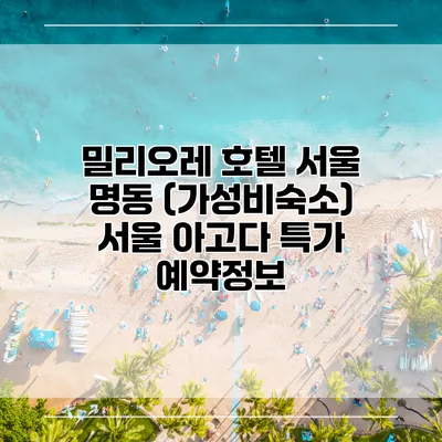 밀리오레 호텔 서울 명동 (가성비숙소) 서울 아고다 특가 예약정보