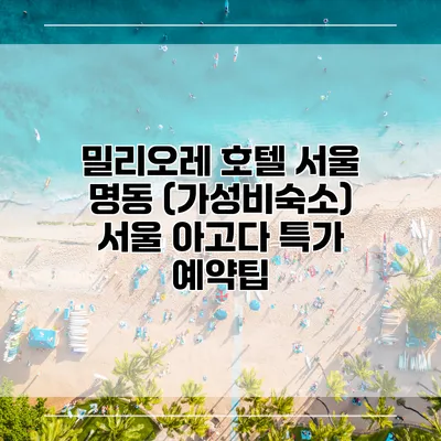 밀리오레 호텔 서울 명동 (가성비숙소) 서울 아고다 특가 예약팁